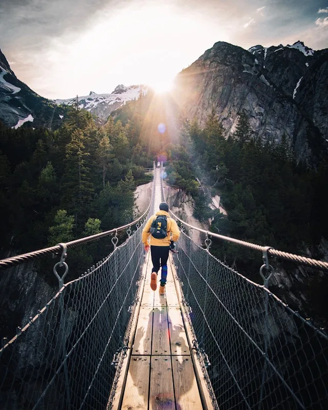 Suspension bridge in the mountains